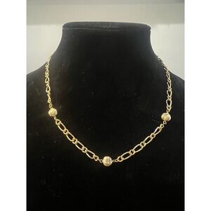 Medici Gold Tone Figaro Chain Necklace with Ribbed Beads 18 Inch Modern Elegant